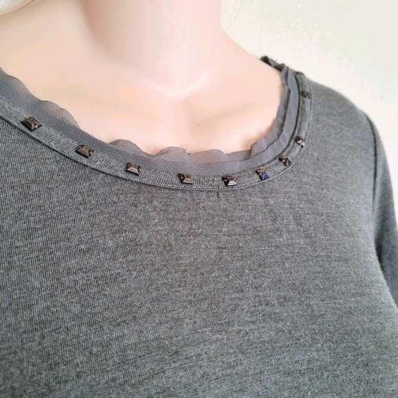 Rose + Olive Olive Green Hi Low Short Sleeve Studded Shirt Size Women's Small - Picture 5 of 9